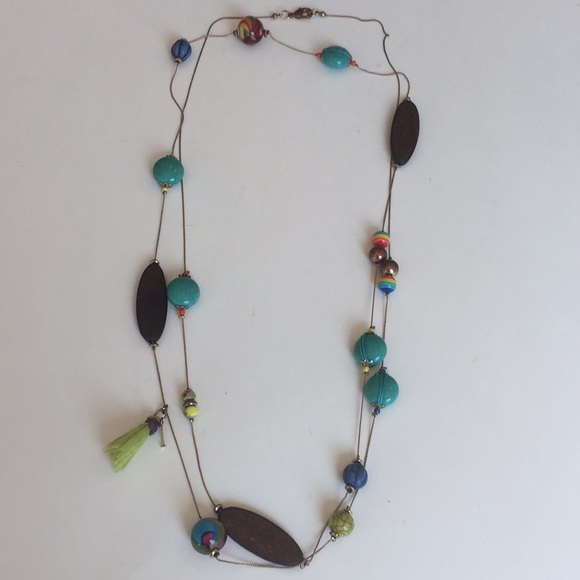 Colorful & 60 “ Long Glass, Wood & Chain Necklace - Picture 5 of 8